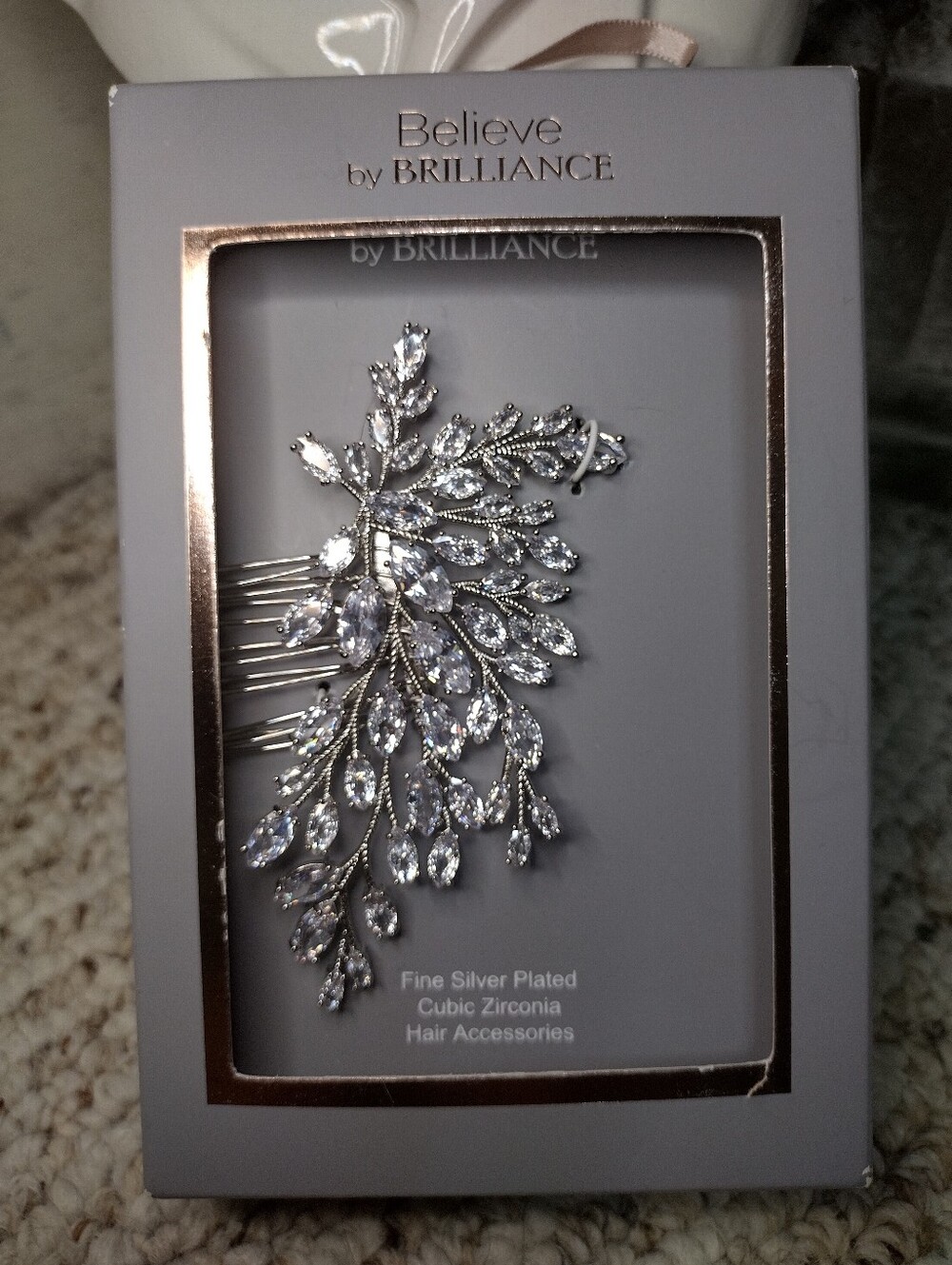 Believe By Brilliance Sparkly Silver Plated Cubic Zirconia Leaf Bridal Hair Comb